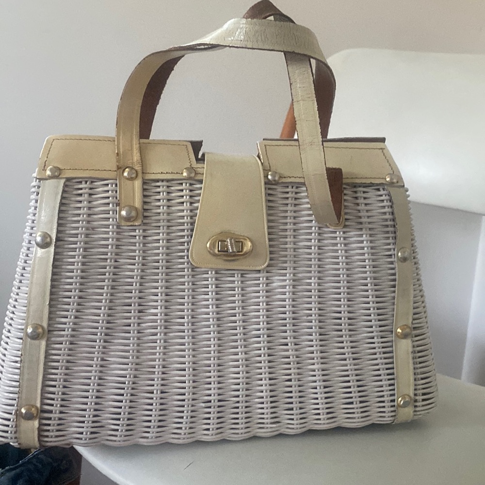 Vintage wicker lined purse made in Hong Kong